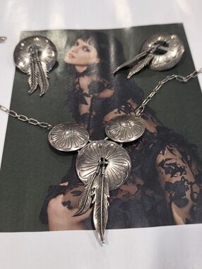 Native made necklace and earring set sterling silver..